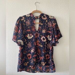 High Neck Floral Print Blouse